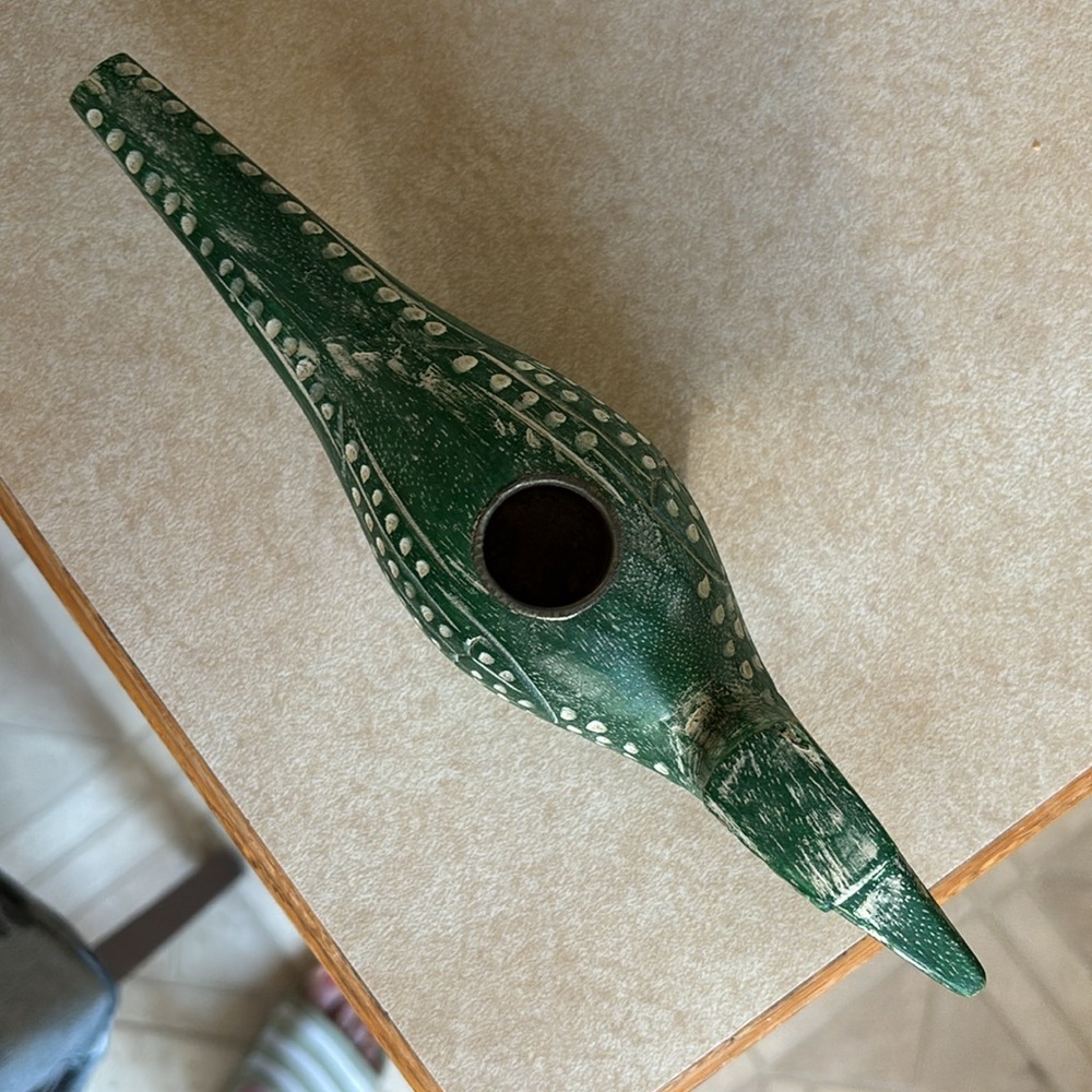 Vintage POTTERY BARN Primitive Green Bird Candlestick Holder Folk Art Roadrunner - Picture 3 of 5